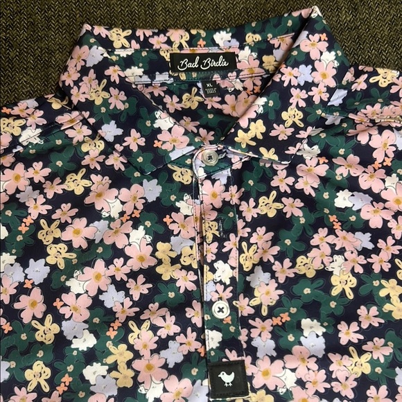 Bad Birdie Playful Floral Golf Polo sz XL :ink Green Black - Picture 6 of 10